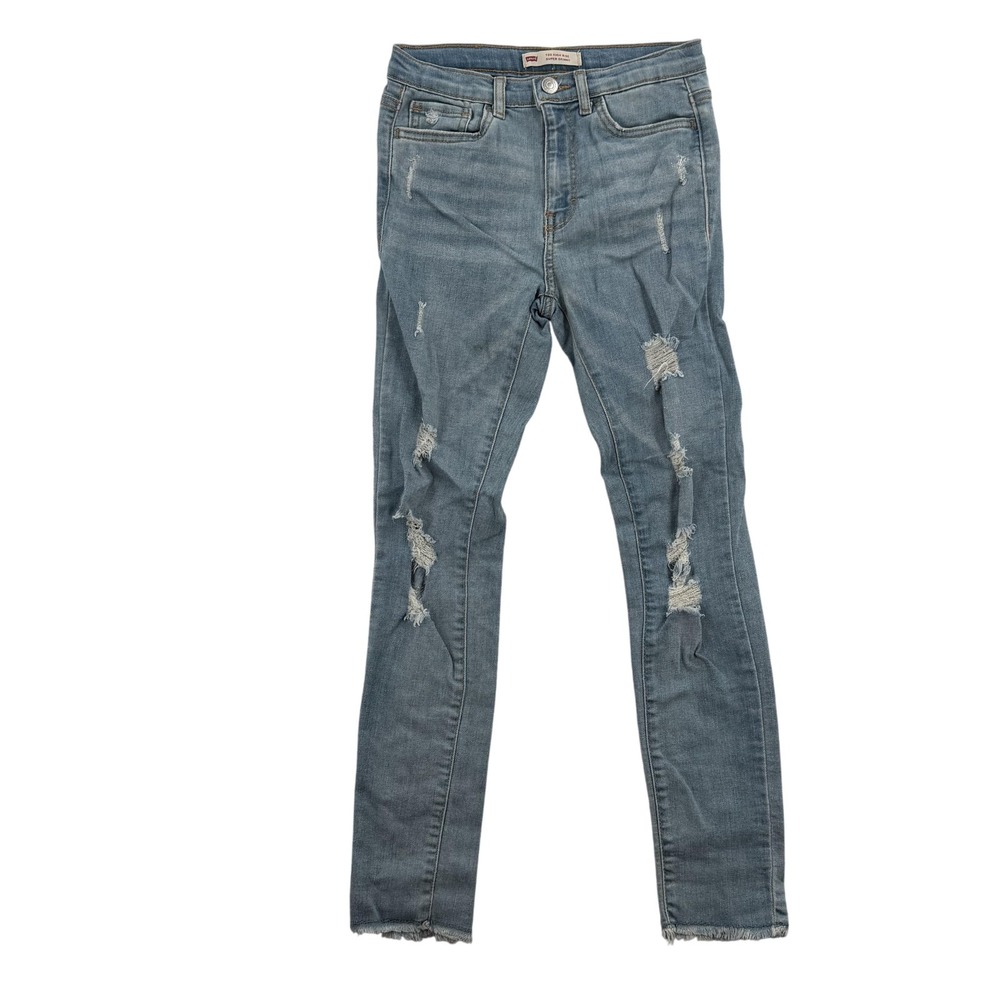 Levi's 720 High Rise Super Skinny Jeans Girls 10 Light Wash‎ Distressed Raw Hem
